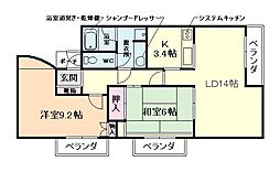 ヒルズ雲雀丘 2LDKの間取図画像