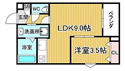 シエーナ川西美園 2階1LDKの間取り