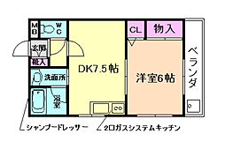 リバーサイドサカネ2 1DKの間取図画像