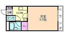 マサーレ川西 1Kの間取図画像