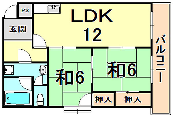 兵庫県尼崎市武庫之荘１丁目(賃貸マンション2LDK・2階・53.00㎡)の写真 その2