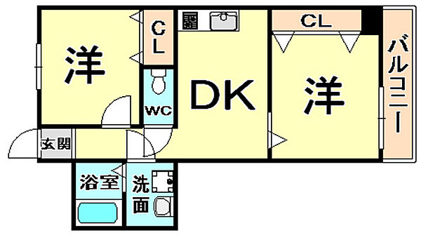 兵庫県尼崎市善法寺町(賃貸マンション2DK・1階・43.00㎡)の写真 その2