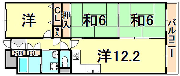 兵庫県伊丹市野間北１丁目(賃貸マンション3LDK・2階・65.06㎡)の写真 その2