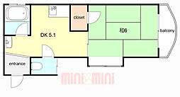 ハイツサンヒーロー 1DKの間取図画像
