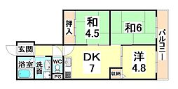 サンロイヤル塚口 2階3DKの間取り