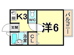 ロイヤルハイネス 1Kの間取図画像