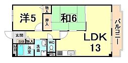ラヴィール若宮 2LDKの間取図画像