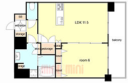 神戸市西神・山手線 新神戸駅 徒歩4分の賃貸マンション 10階1LDKの間取り