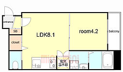 Ｆ　Ｌａｘａ　ＳＥＡＭ 2階1LDKの間取り