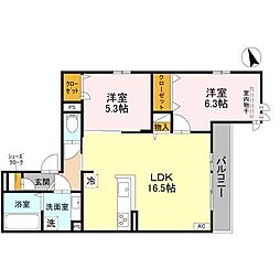 尼崎市塚口本町2丁目アパート 2LDKの間取図画像