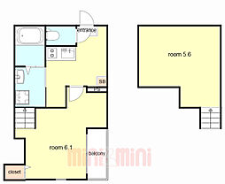 スカイフラット姫島 2階ワンルームの間取り