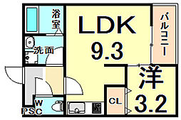 グラツィア千船 3階1LDKの間取り