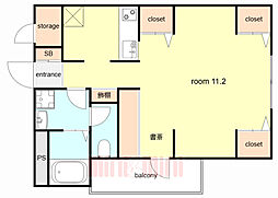 Glanz Court John 立花町 ワンルームの間取図画像