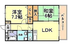 芦屋ライフ 2LDKの間取図画像