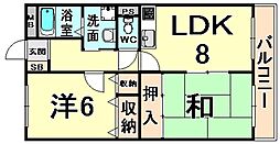 秀栄ハイツ武庫之荘 2DKの間取図画像