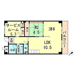 グランドール南野 302 4階2LDKの間取り
