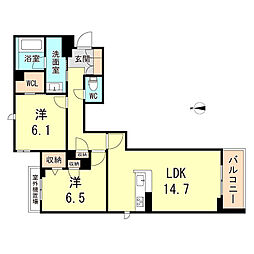 尼崎市南塚口町2丁目マンション 2LDKの間取図画像