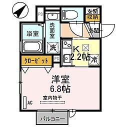 アモーレ松香園 1Kの間取図画像