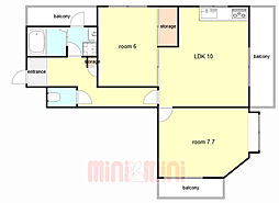 アルテ新神戸 2LDKの間取図画像