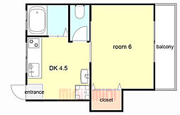 ビタミンテラス神仙寺 1DKの間取図画像