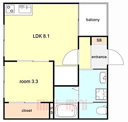 グランメゾン福 302 3階1LDKの間取り