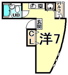 キューブ東武庫之荘 ワンルームの間取図画像