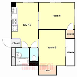 グリーンハイツ伊丹 2DKの間取図画像