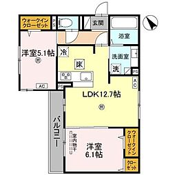 ル トレフル 2LDKの間取図画像