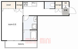 ラ・メール六甲 1Kの間取図画像