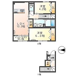 西宮市天道町アパート 2LDKの間取図画像