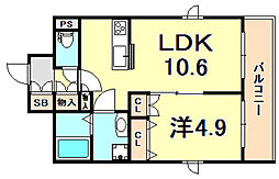 メゾンドプリムヴェール 1LDKの間取図画像