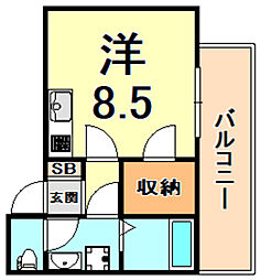 ノイヴェル道意町 ワンルームの間取図画像