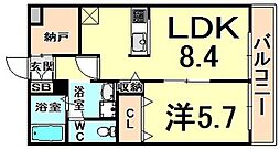 リベルテ鴻池 1LDKの間取図画像