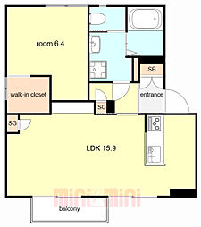 ガーデンハイムA棟 1LDKの間取図画像