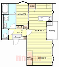 尼崎市西本町3丁目アパート 2LDKの間取図画像