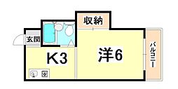 ヒルズ立花 1Kの間取図画像