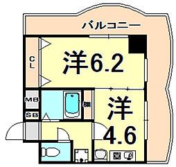 プレステージ立花 1Kの間取図画像