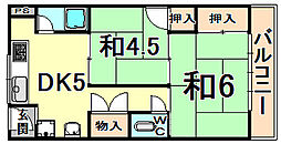 ヴィラ東伊丹 2DKの間取図画像