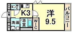 らくい 1Kの間取図画像