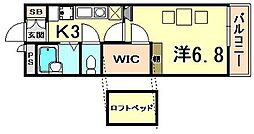 レオパレスリバーウエストB 1Kの間取図画像