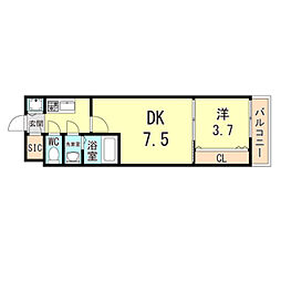 レーヴメゾン出屋敷 1DKの間取図画像