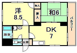 ドミール雲正 2DKの間取図画像