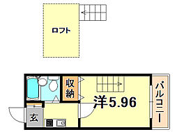尼崎第5マンション 1Kの間取図画像