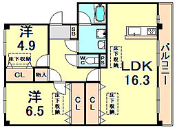 グランシャリオ 2LDKの間取図画像