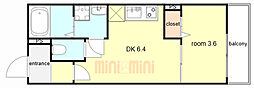 Cocon Grandjour 尼崎水堂町 1DKの間取図画像