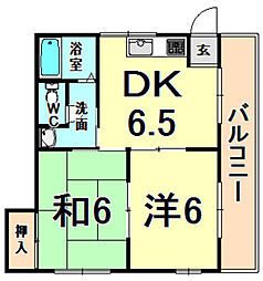 ハイツ桜ケ丘2 2DKの間取図画像