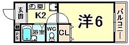 リーガルコート 1Kの間取図画像