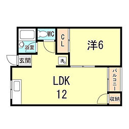 シャトウ・アムール 1LDKの間取図画像