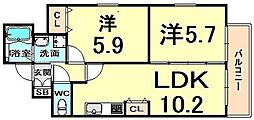 パークフラッツ尼崎 2LDKの間取図画像
