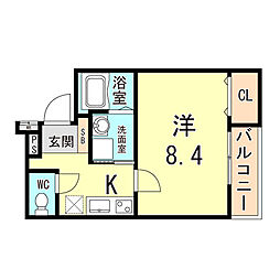 フジパレス長洲公園3番館 1Kの間取図画像